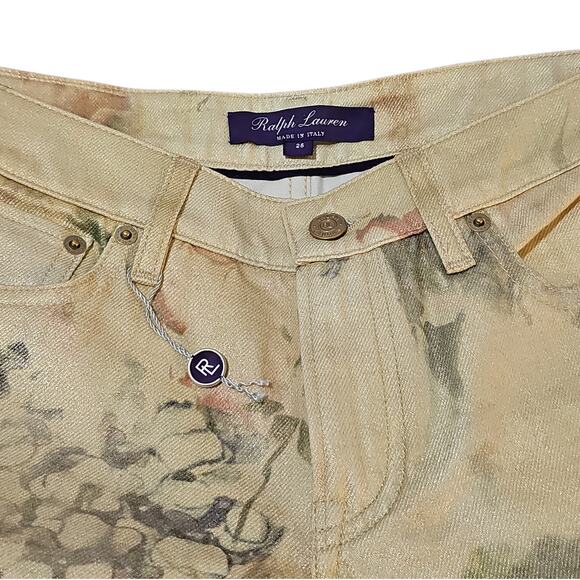 Ralph Lauren Purple Label 160 Slim Floral Denim Pant Womens 25 Yellow - Picture 6 of 14
